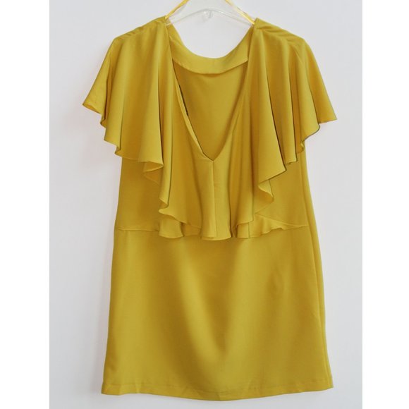 Zara, Short-Sleeve Ruffle Dress, Mustard Yellow, Size S - Picture 2 of 2
